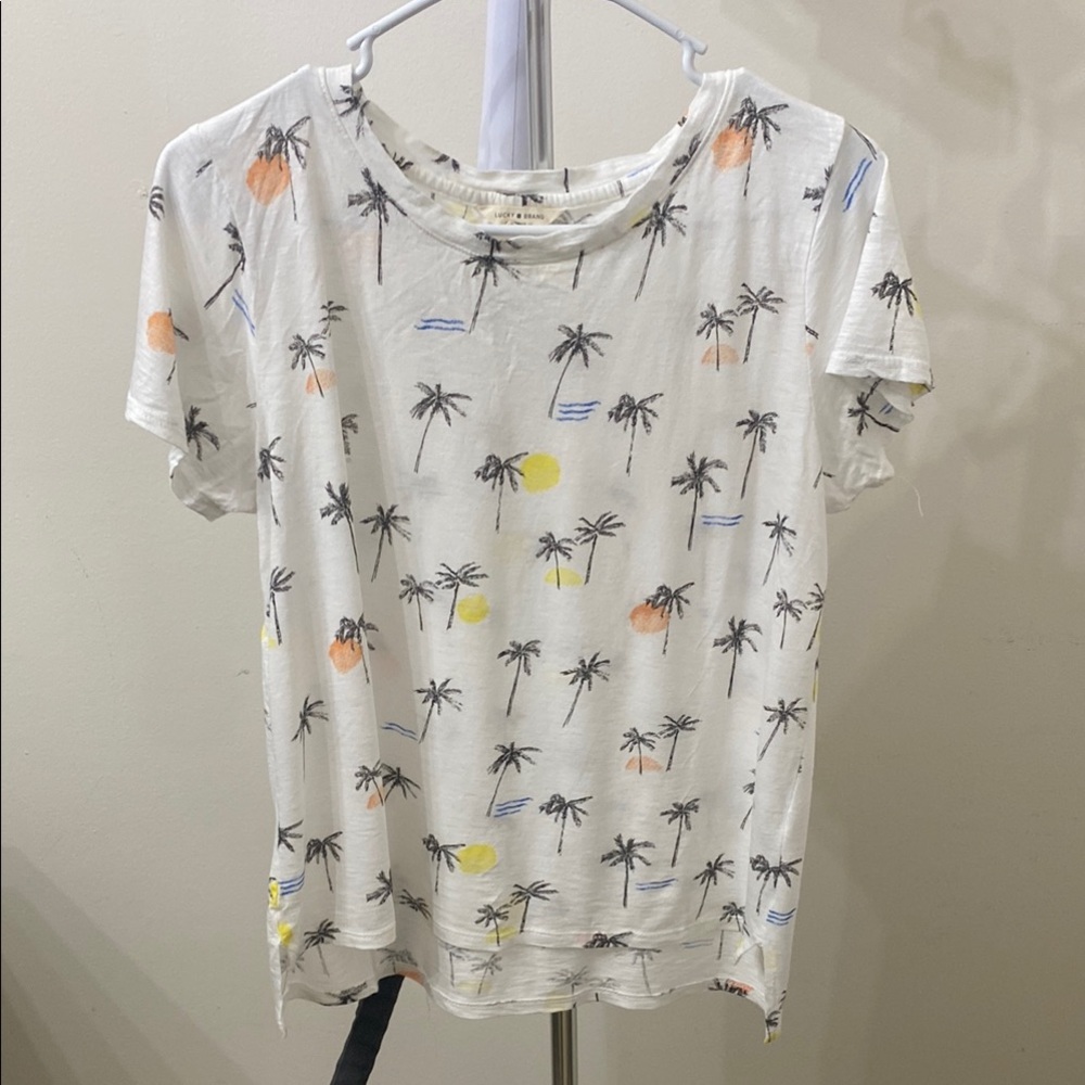 Lucky Brand White Palm Tree Print Blouse
